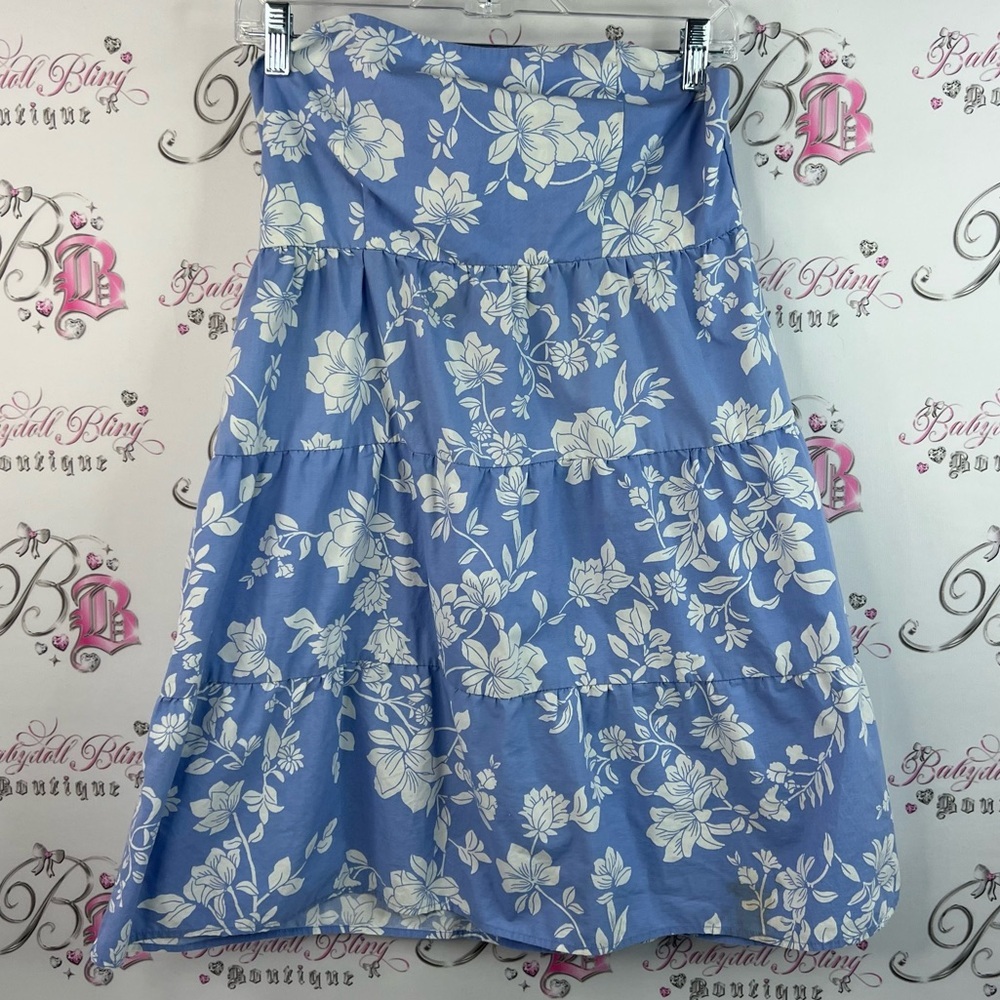 Wild skyes mini dress ruffle tiered flowers Elegant Blue Floral Mini Dress
